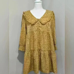 LUSH Clothing Women's Yellow and Brown Floral Dress